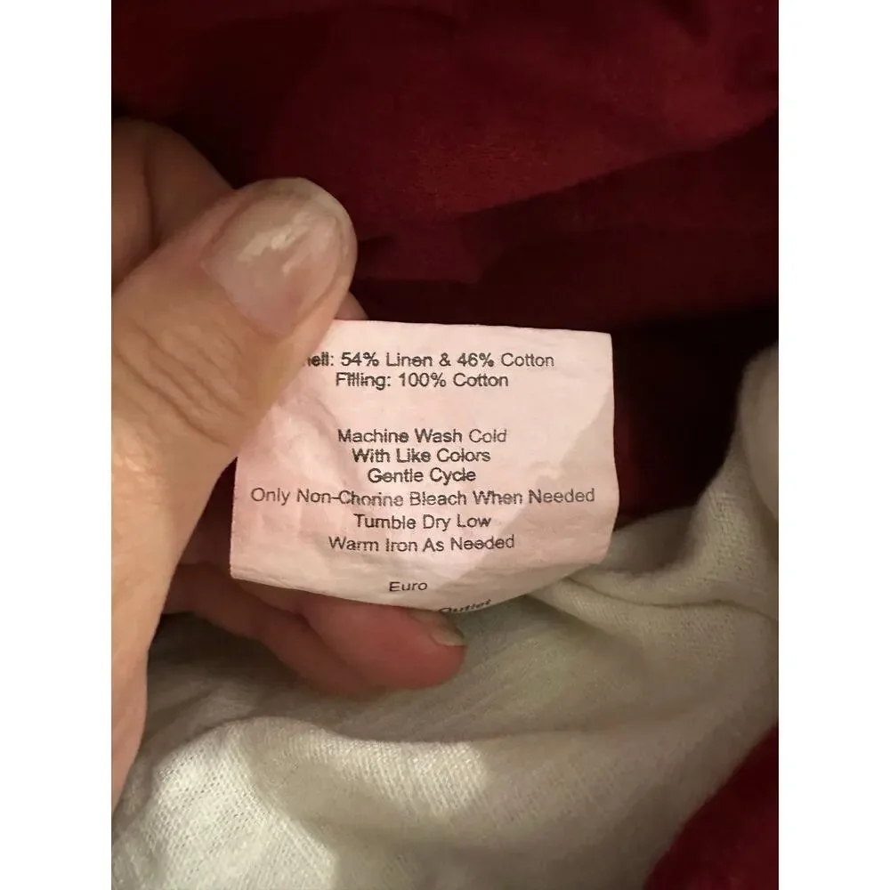 Pottery Barn Pic Stitch Linen Blend Euro Shams Ruby Red Medalian Style Set Of 2